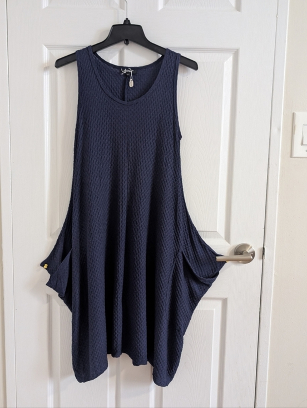 NWOT Blue Lagenlook Multi-Way Waffle Knit Architectural Boho Art-to-wear Dress S
